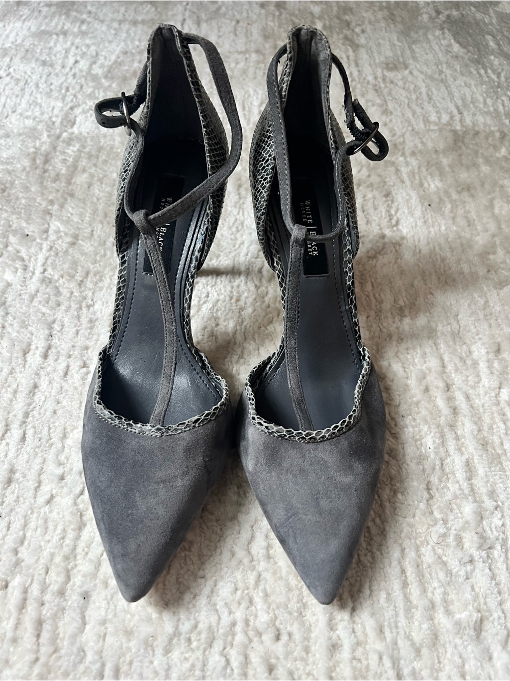 Nbw White House Black Market Gray Suede Pointed Toe Ankle Tie Pumps